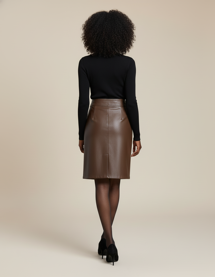 Jupe Simili Cuir Camel