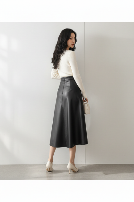 Jupe En Cuir Noir Longue