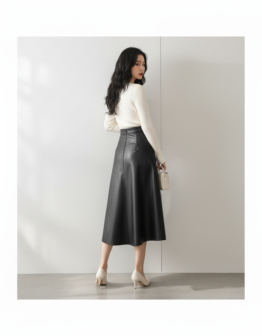 Jupe En Cuir Noir Longue