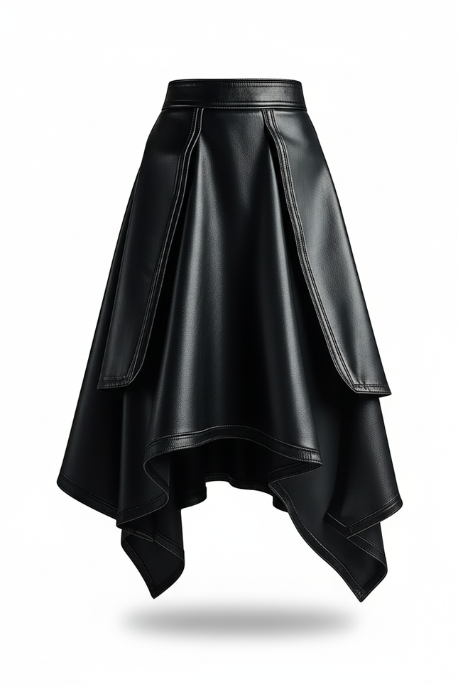 Jupe Simili Cuir Asymetrique