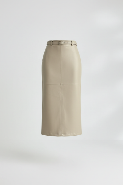 Jupe Crayon Cuir Beige
