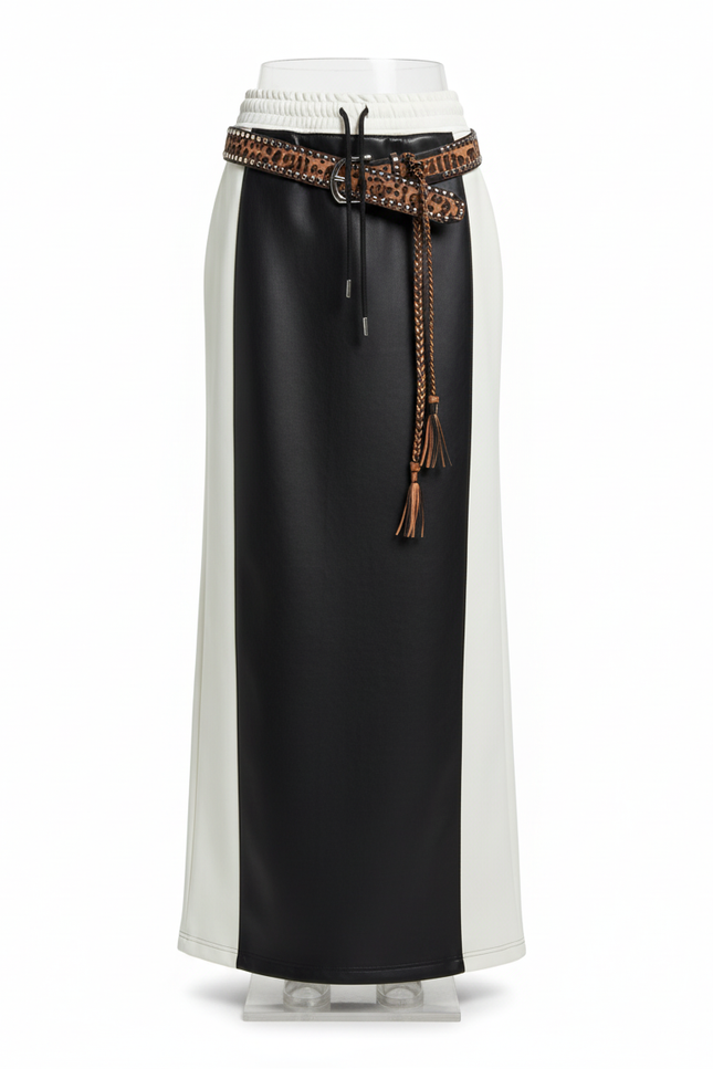 Jupe Simili Cuir Bi Matiere