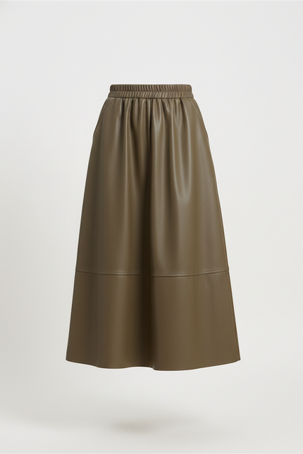 Jupe Simili Cuir Kaki