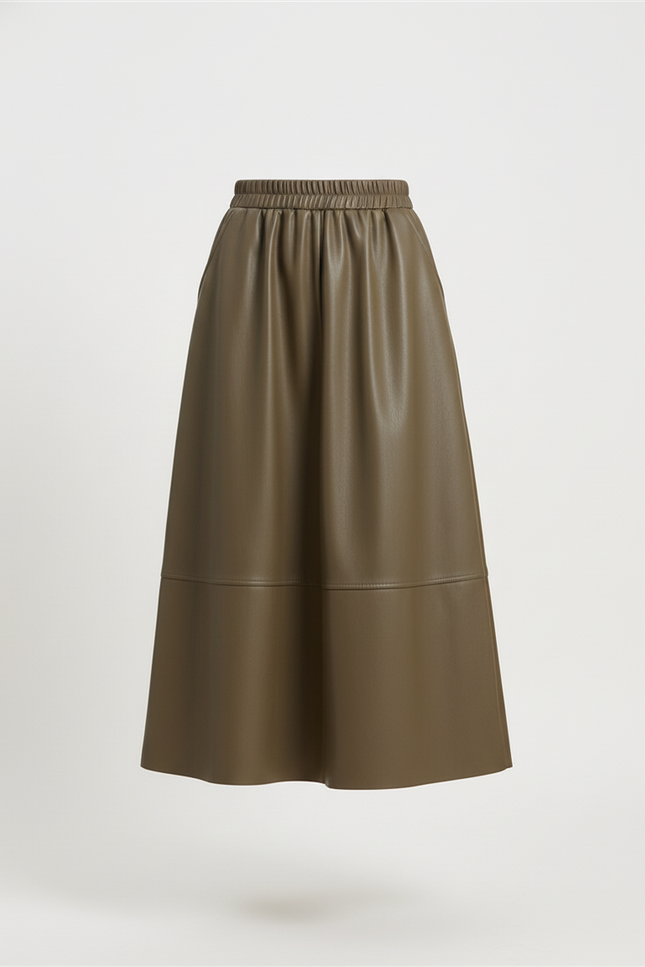 Jupe Simili Cuir Kaki