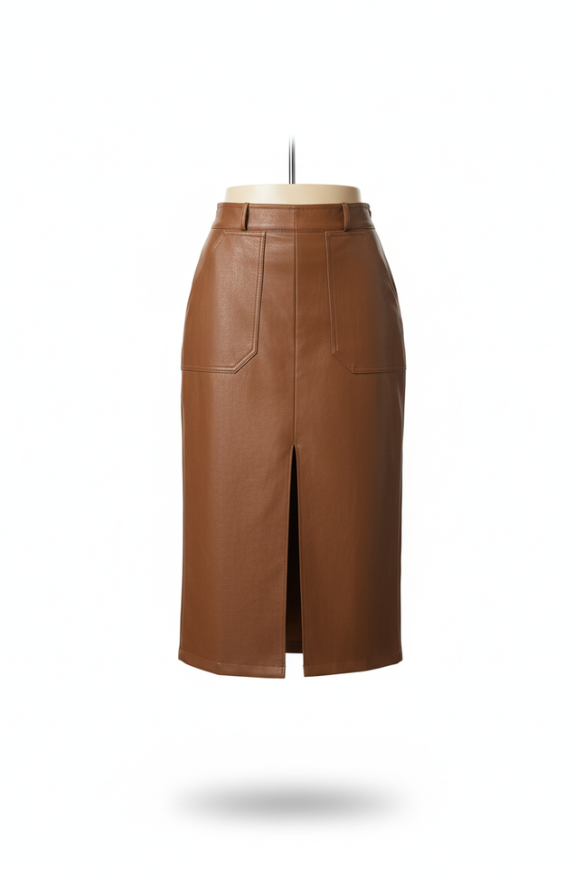 Jupe Crayon Cuir Camel