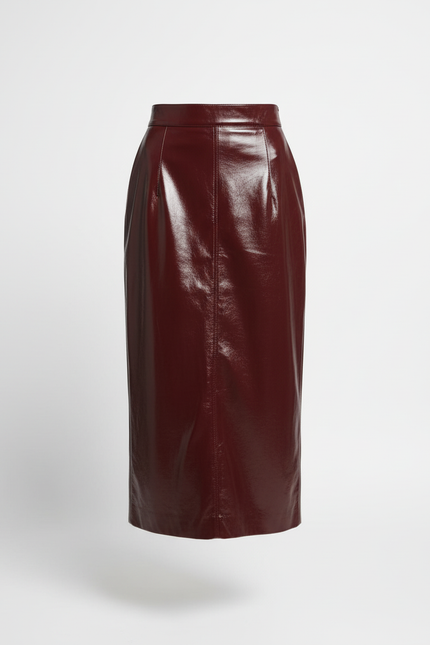 Jupe Crayon Simili Cuir Bordeaux