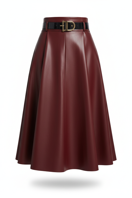 Jupe Cuir Rouge Bordeau