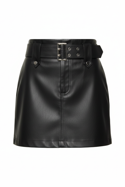Jupe Cuir Noir Taille Haute Chic