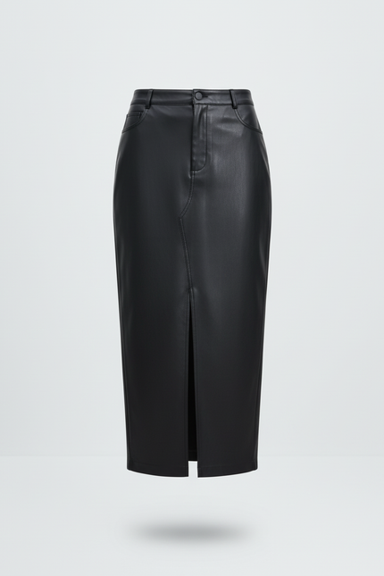 Jupe Cuir Midi Noire Chic