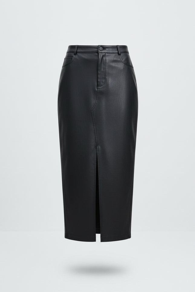 Jupe Cuir Midi Noire Chic