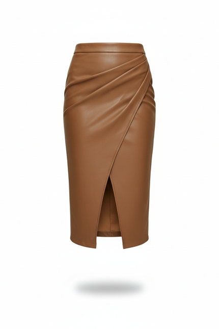 Jupe Crayon Simili Cuir Camel