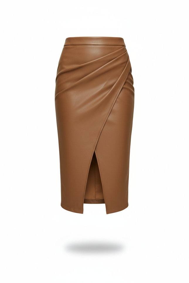Jupe Crayon Simili Cuir Camel