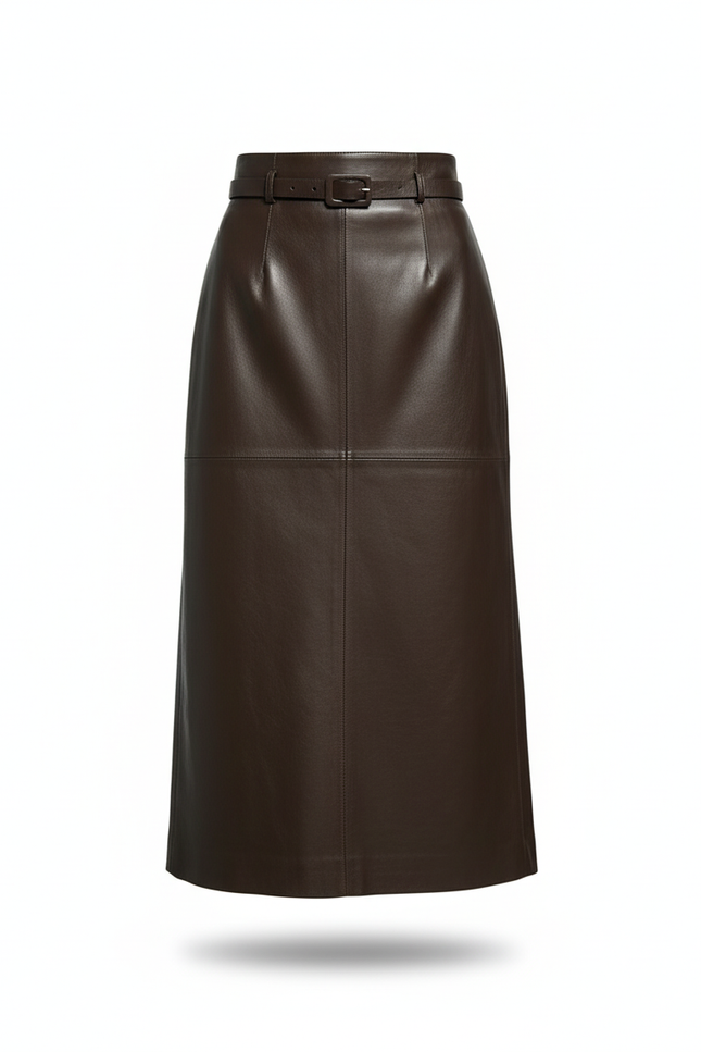Jupe Cuir Marron Droite Chic