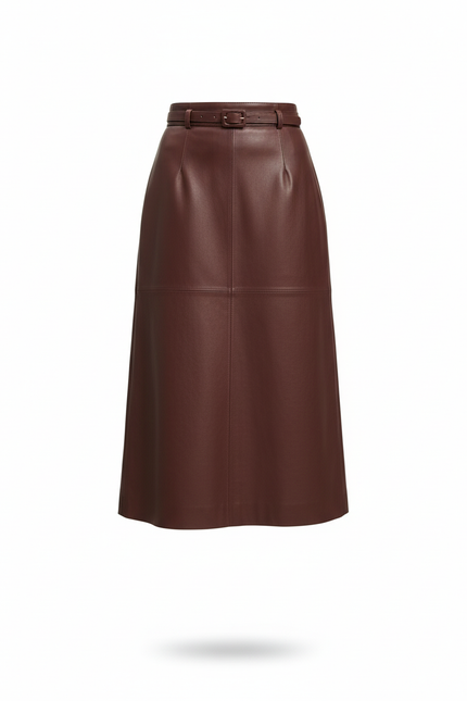 Jupe Cuir Bordeaux Midi Chic