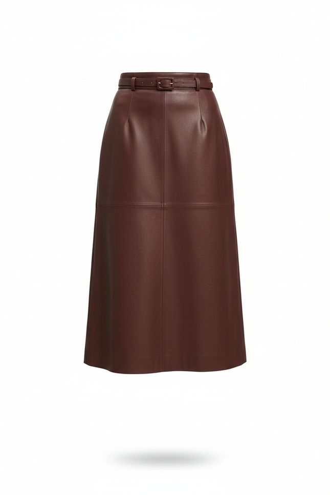 Jupe Cuir Bordeaux Midi Chic