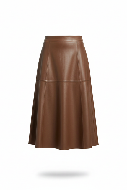 Jupe Cuir Camel Évasée Élégante