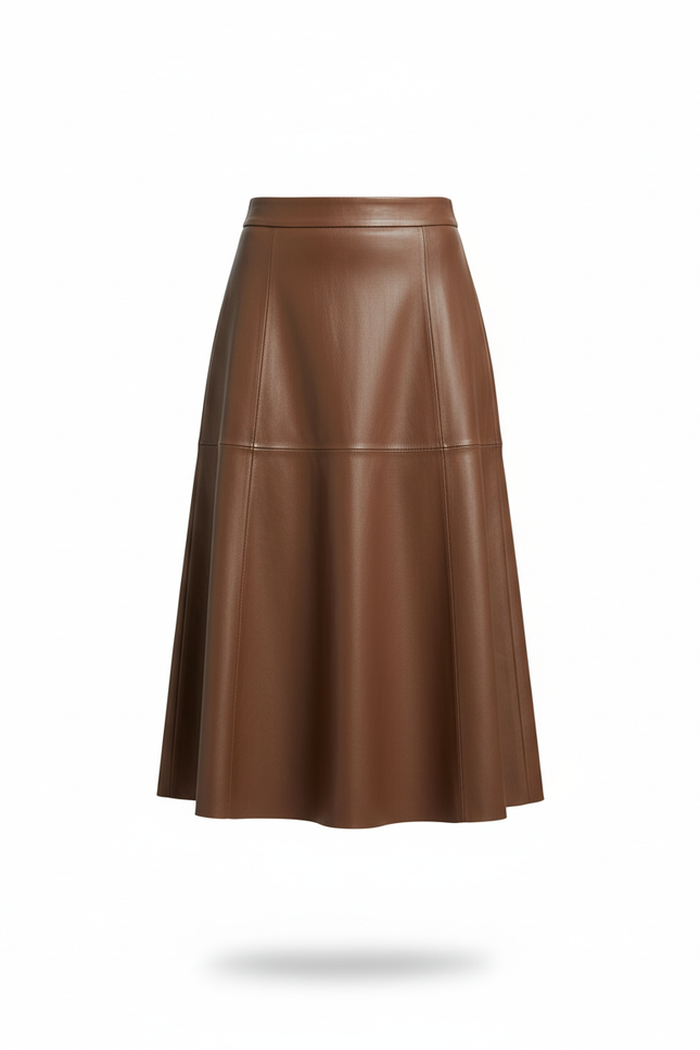 Jupe Cuir Camel Évasée Élégante