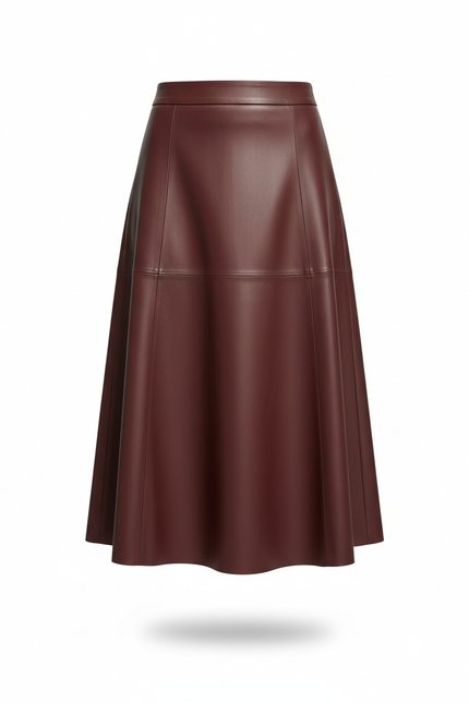 Jupe Cuir Bordeaux Évasée Élégante