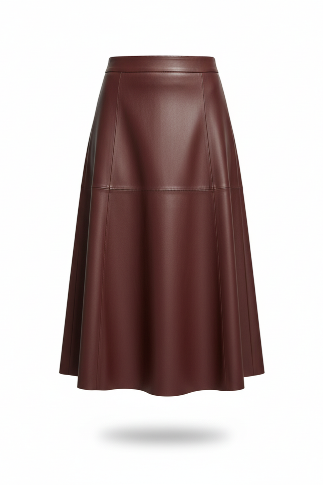 Jupe Cuir Bordeaux Évasée Élégante