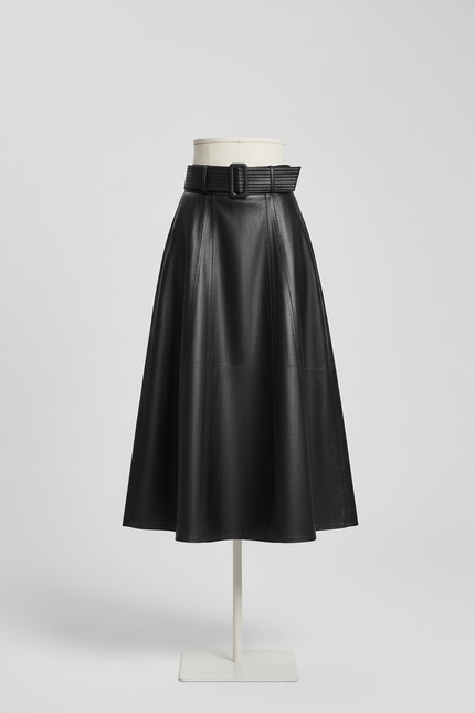 Jupe Cuir Noire Évasée Élégante