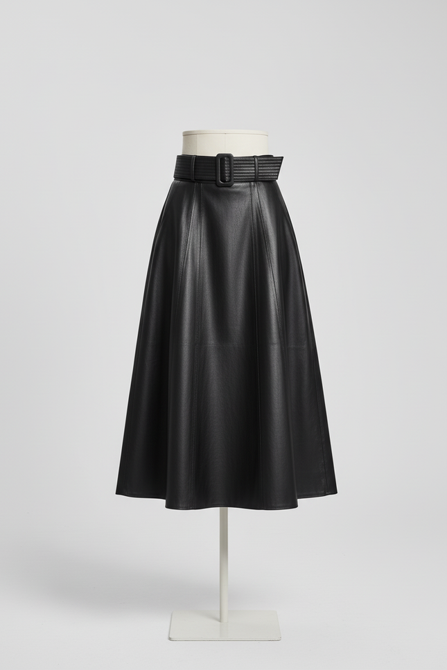Jupe Cuir Noire Évasée Élégante
