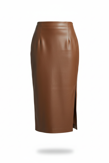 Jupe Cuir Marron Fendue Chic