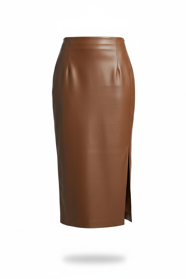 Jupe Cuir Marron Fendue Chic
