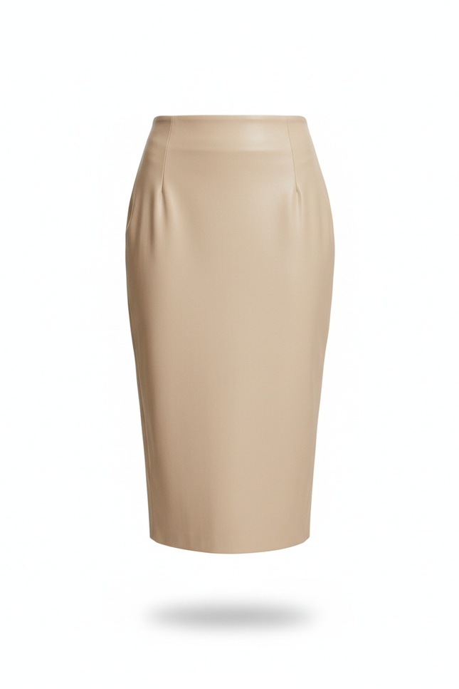 Jupe Cuir Beige Fendue Élégante