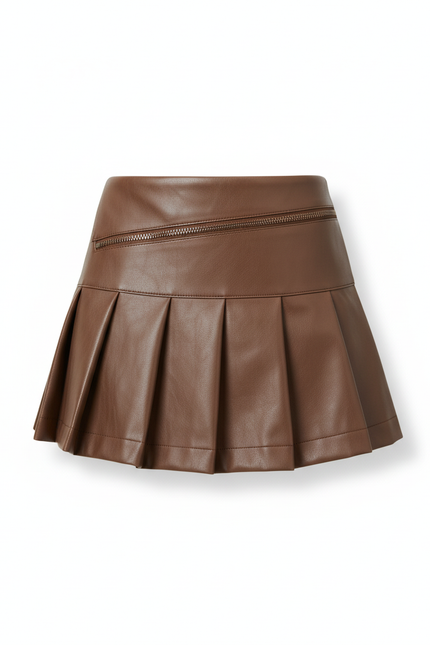 Jupe Cuir Plissée Marron Y2K