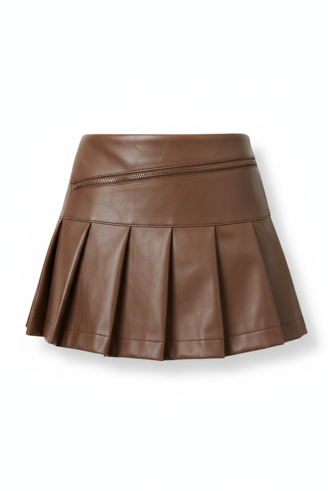 Jupe Cuir Plissée Marron Y2K