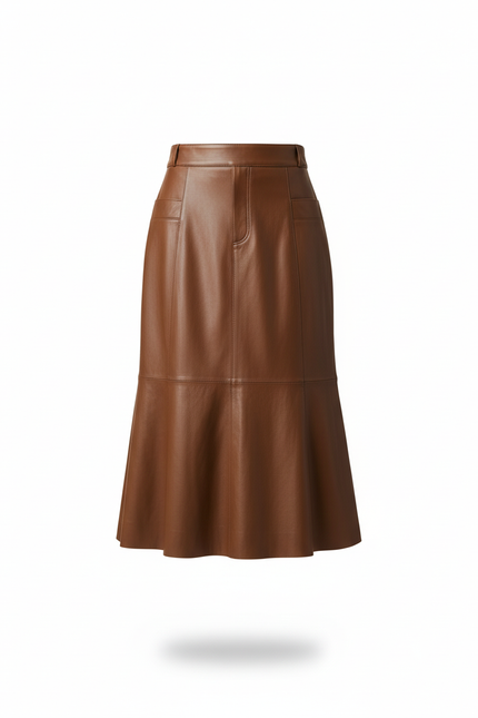 Jupe Cuir Marron Évasée Chic