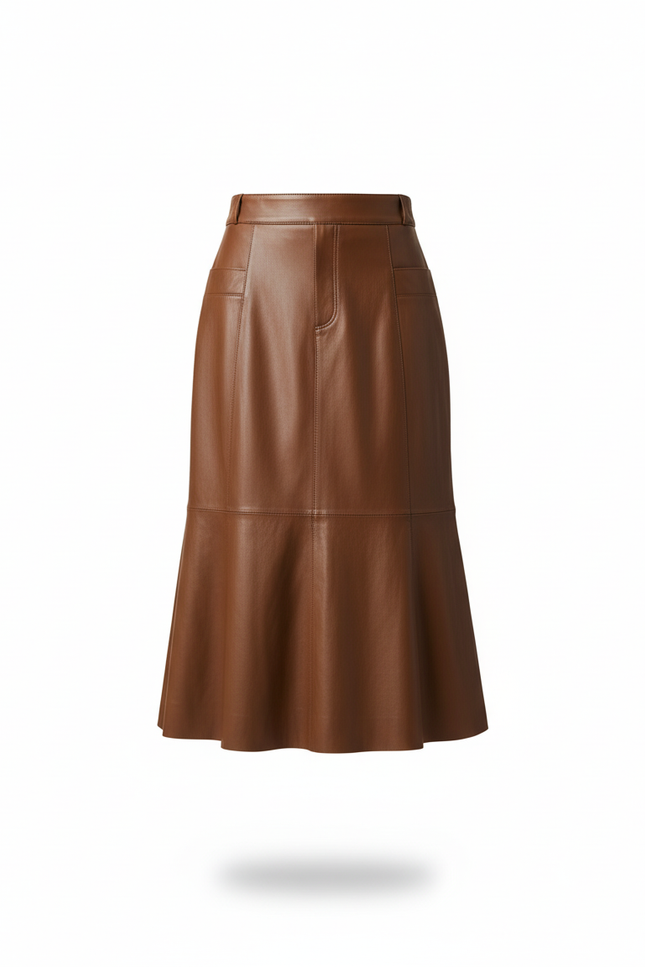 Jupe Cuir Marron Évasée Chic