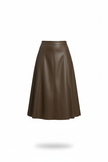 Jupe Cuir Marron Évasée Élégante Fluide