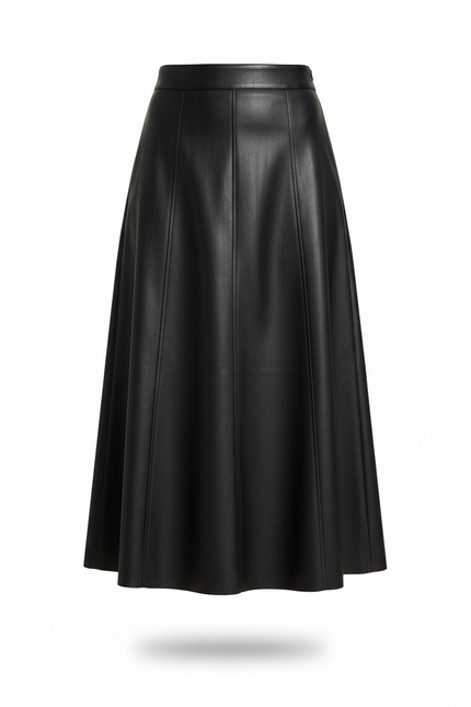 Jupe Cuir Noire Évasée Élégante Raffinée