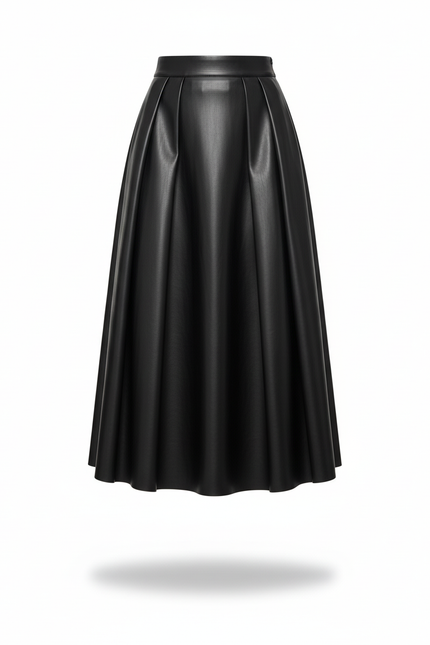 Jupe Cuir Noire Plissée Élégante