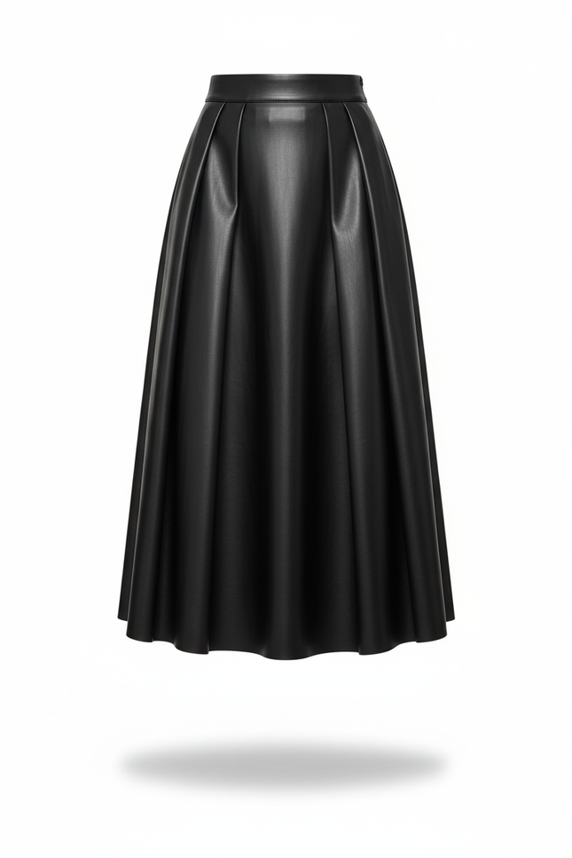 Jupe Cuir Noire Plissée Élégante