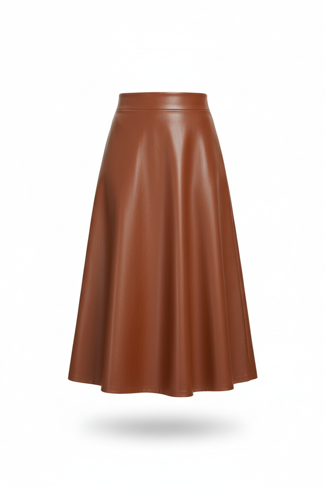 Jupe Cuir Marron Évasée Chic Bohème