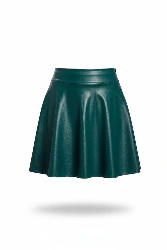 Jupe Cuir Verte Évasée Plissée