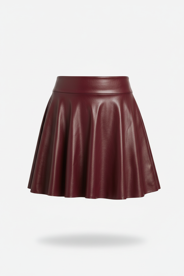 Jupe Plissée Simili Cuir Bordeaux