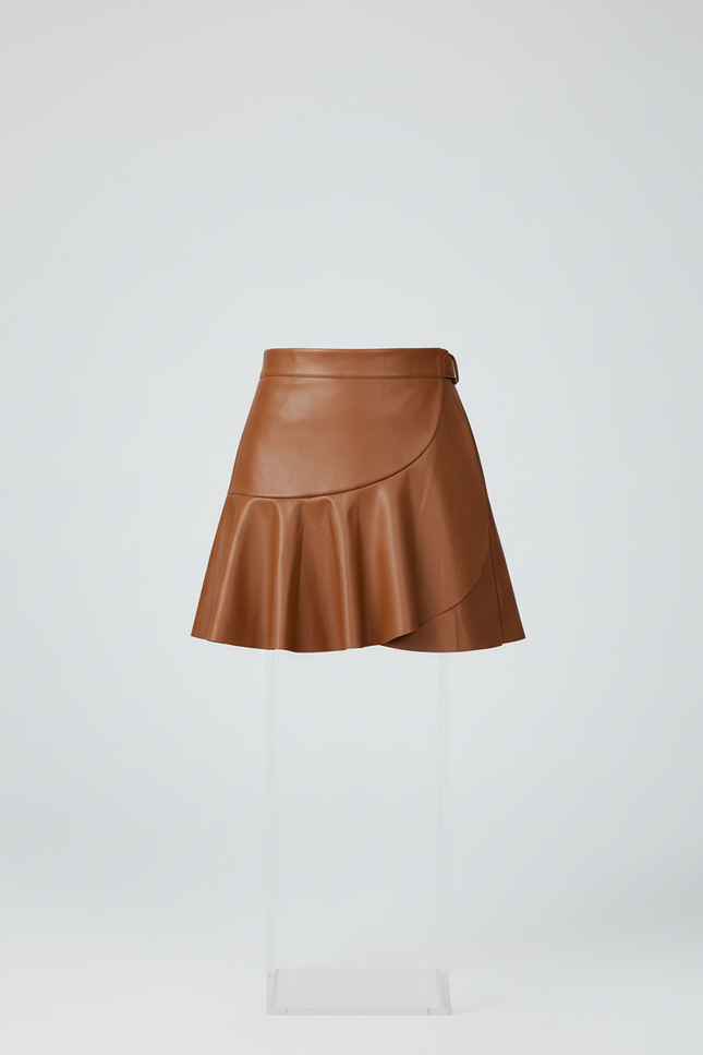 Jupe Short Simili Cuir Marron