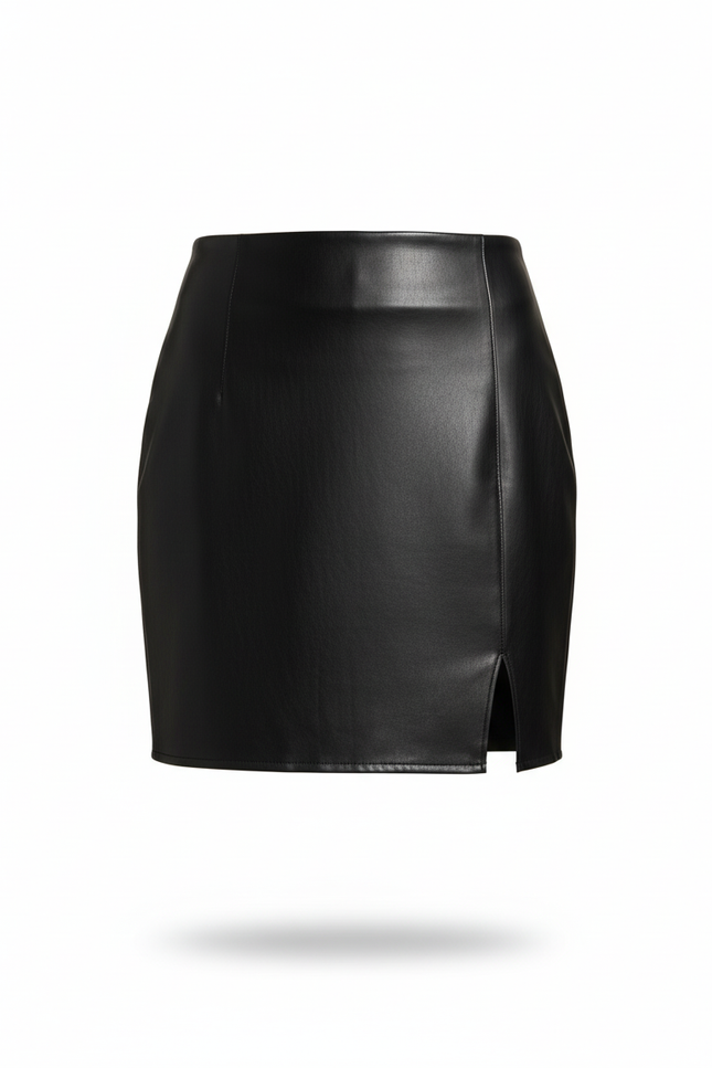 Jupe Cuir Noire Mini Fendue Chic