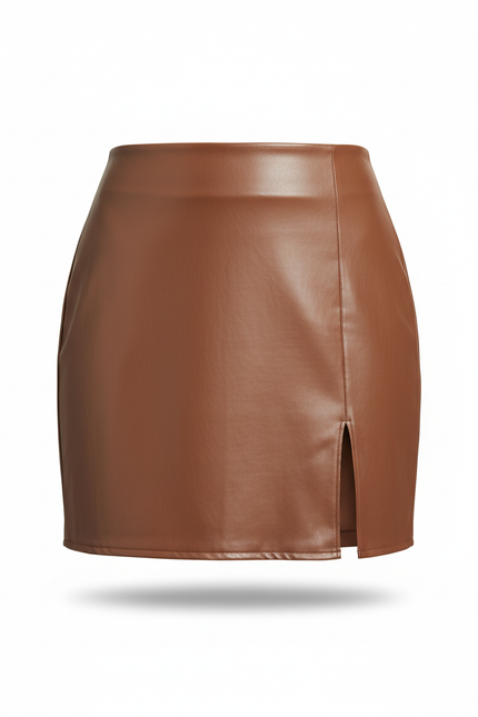 Jupe Cuir Camel Fendue Chic