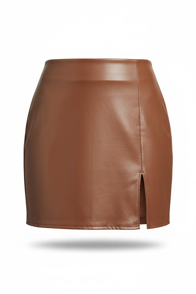 Jupe Cuir Camel Fendue Chic