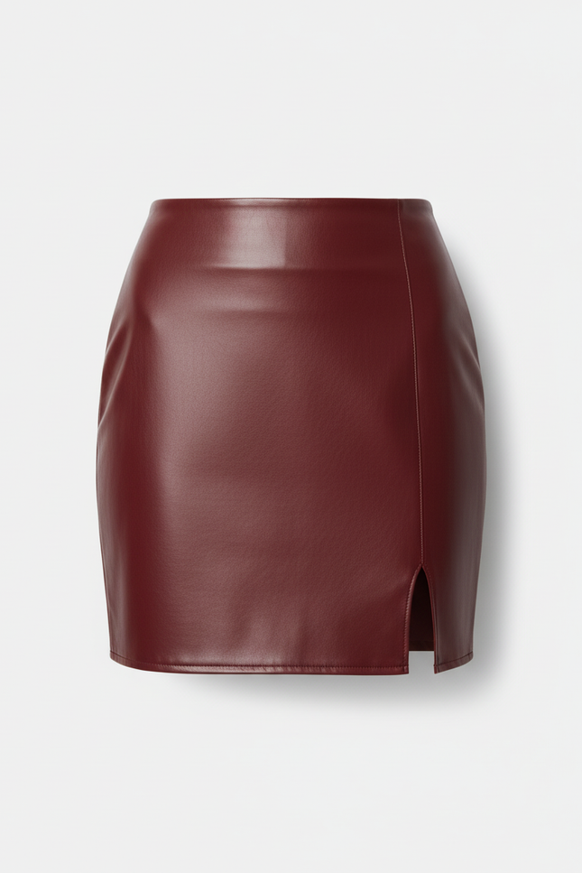 Jupe Cuir Mini Bordeaux Chic