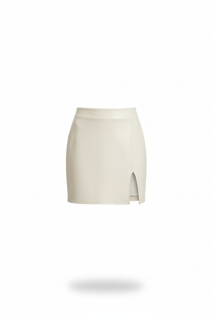 Jupe Cuir Crème Fendue Chic