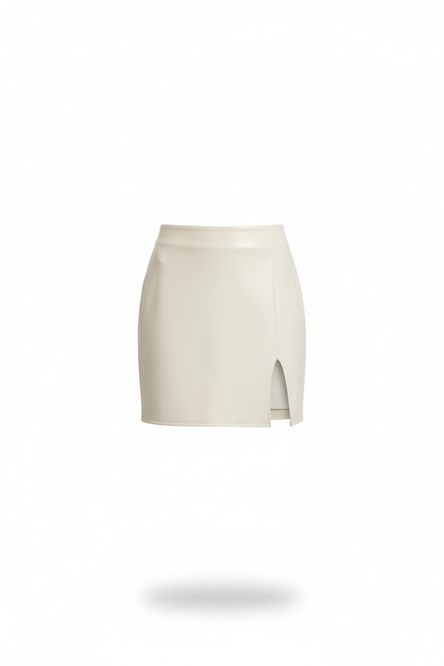Jupe Cuir Crème Fendue Chic