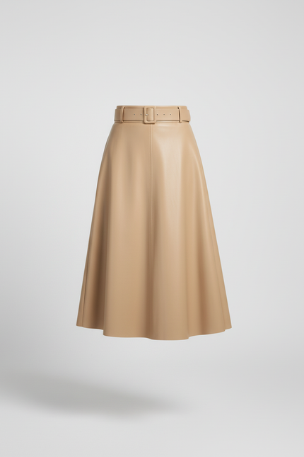 Jupe Longue Simili Cuir Camel