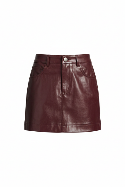 Jupe Simili Cuir Rouge Bordeaux