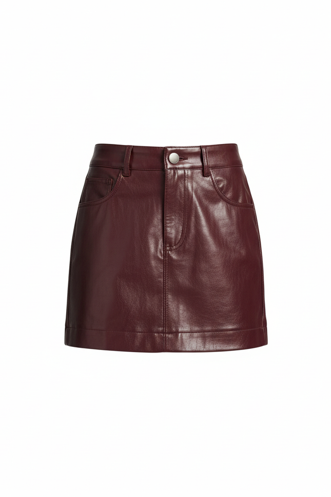 Jupe Simili Cuir Rouge Bordeaux