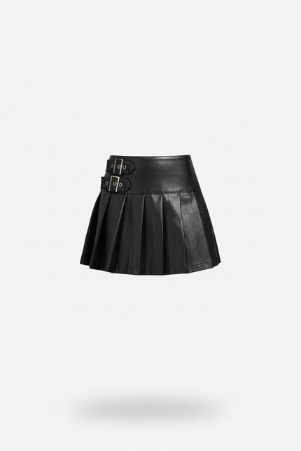 Jupe Plissée Noire Simili Cuir